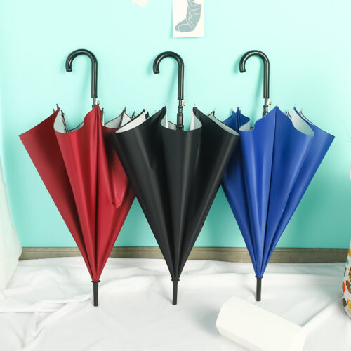 ร่ม 21 นิ้ว ด้านในเคลือบกัน UV สีเงิน ร่มยาวตอนเดียว สกรีนโลโก้ได้ OEM
