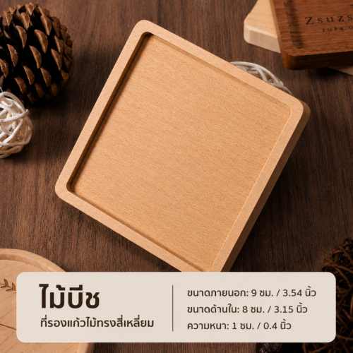 รับผลิต จานรองแก้วไม้ เลเซอร์โลโก้ ขั้นต่ำ 100 ชิ้น